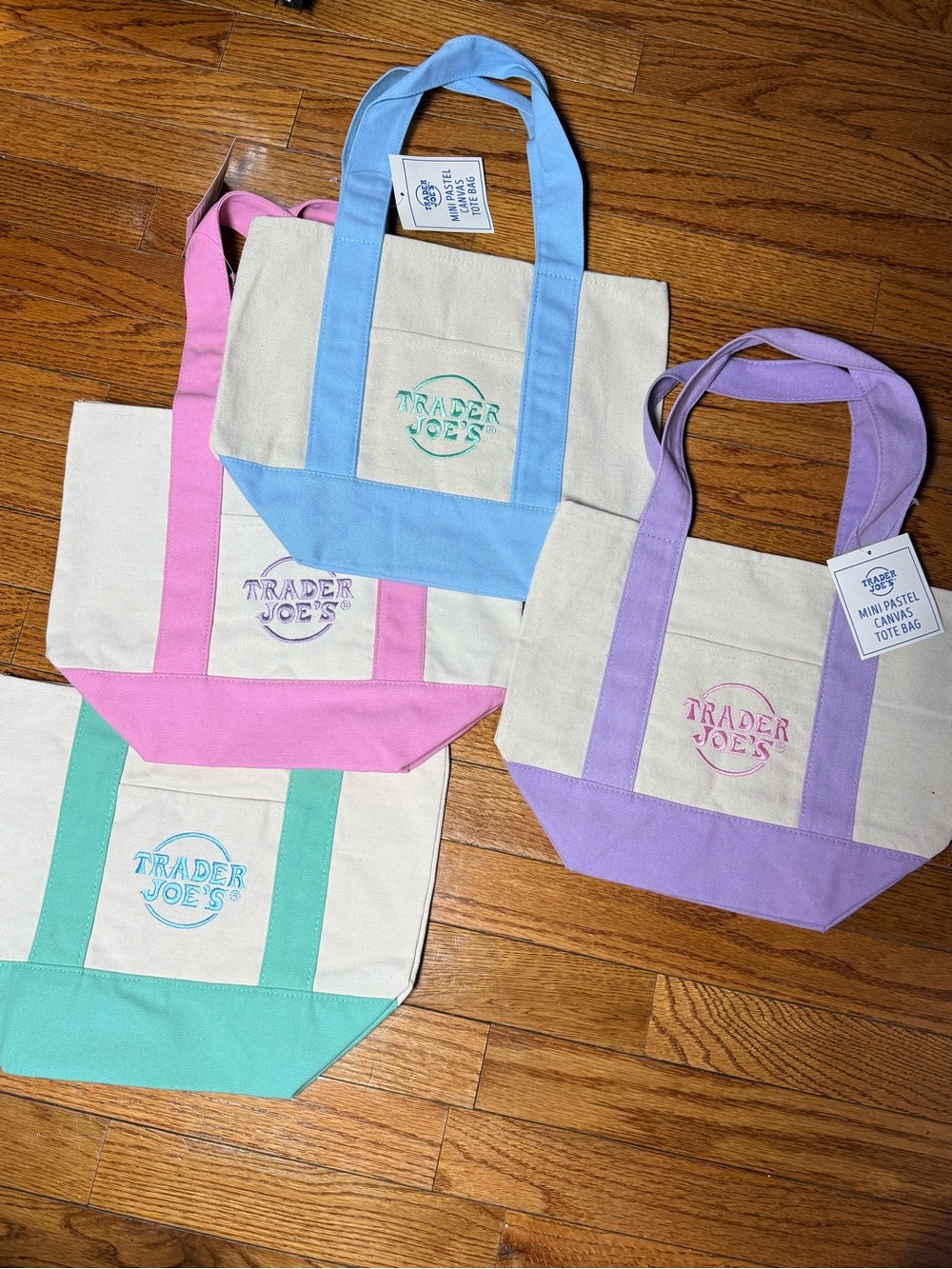 Trader Joe's Pastel Canvas Tote Bag - Blue, Pink, Lavender, Mint